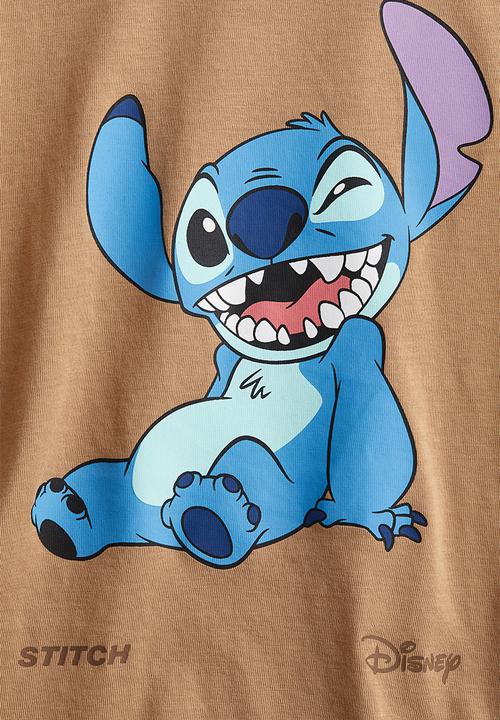 H&M - Printed T-shirt - dark beige/lilo & stitch