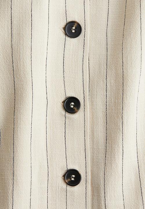H&M - Sleeveless linen-blend dress - light beige pinstriped