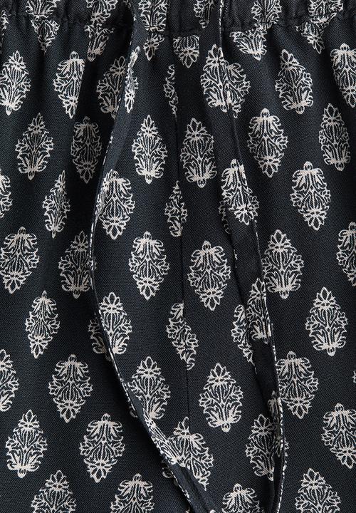 H&M - Straight drawstring trousers - dark grey patterned 