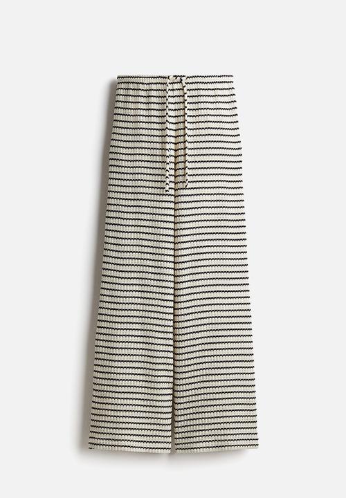 H&M - Textured-knit trousers - cream/striped