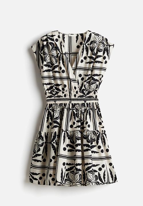 H&M - Cotton dress - cream & black patterned
