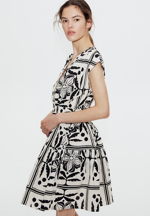 H&M - Cotton dress - cream & black patterned