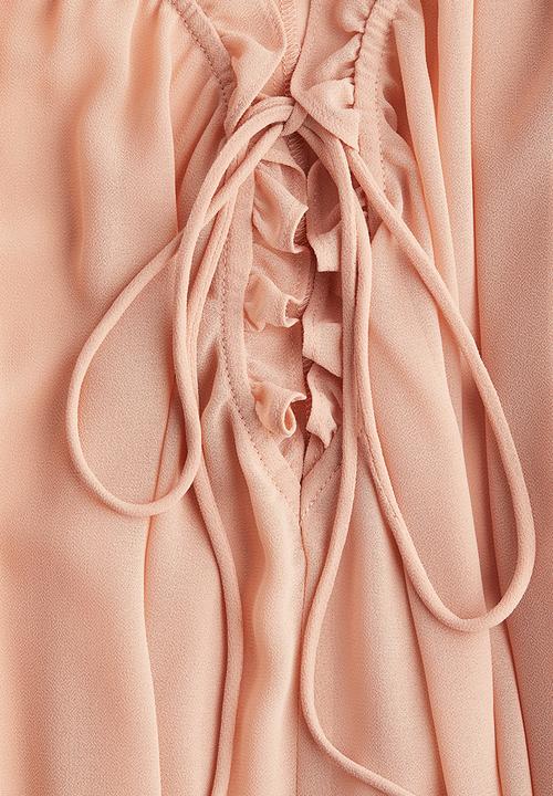 H&M - Cold-shoulder chiffon blouse - powder pink 