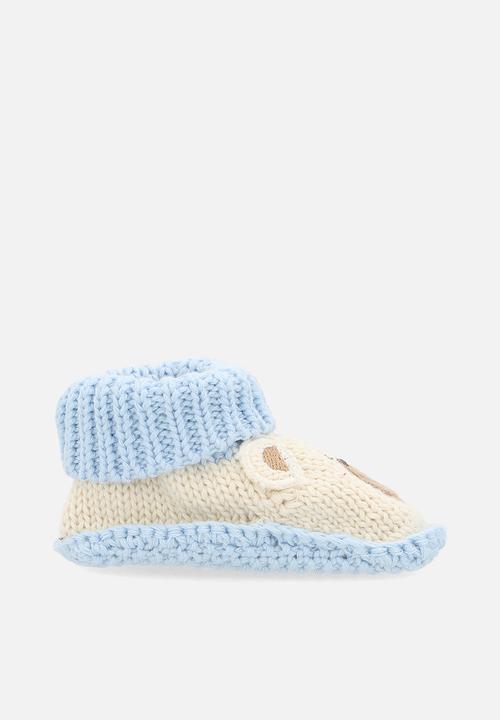 Pop Candy - Woollen bear booties - blue/beige