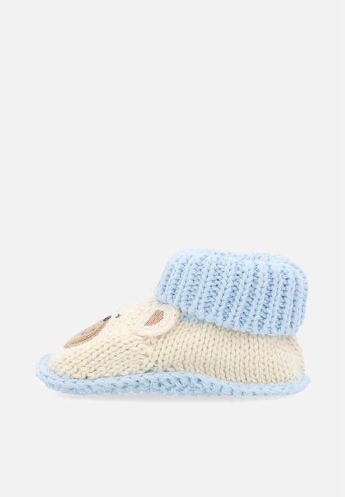 Pop Candy - Woollen bear booties - blue/beige