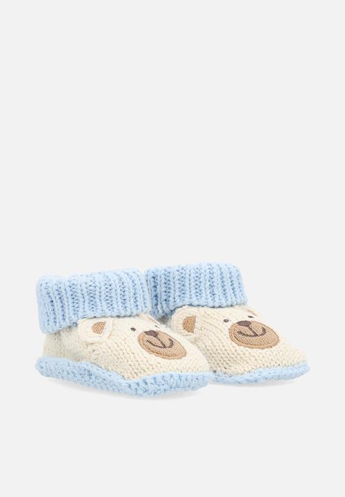 Pop Candy - Woollen bear booties - blue/beige