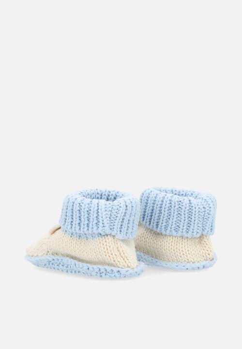 Pop Candy - Woollen bear booties - blue/beige