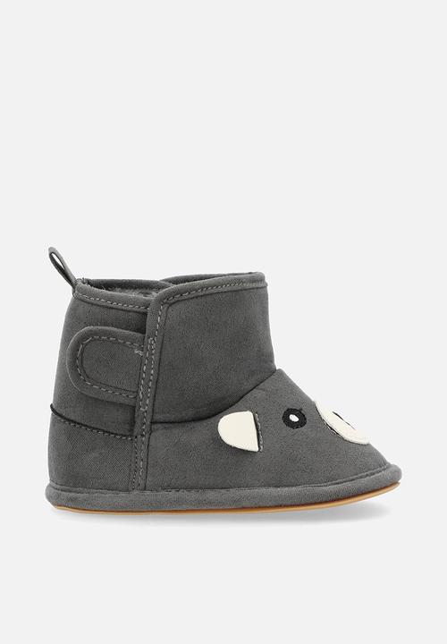 Pop Candy - Bear face ankle length slipper boots - charcoal grey