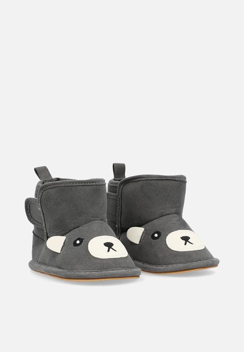 Pop Candy - Bear face ankle length slipper boots - charcoal grey