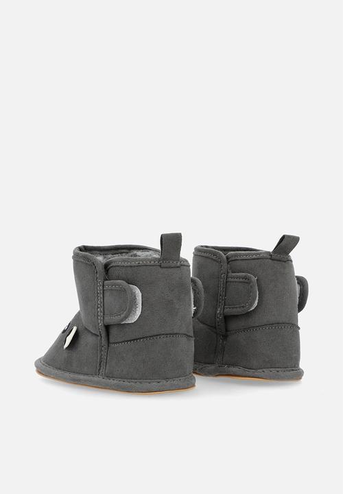 Pop Candy - Bear face ankle length slipper boots - charcoal grey