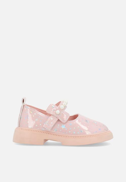 Pop Candy - Mary Janes with pearl studded strap - pink/stars multi