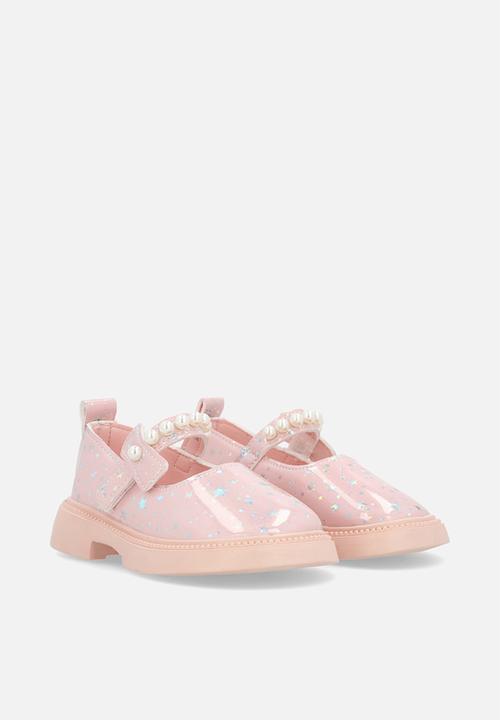 Pop Candy - Mary Janes with pearl studded strap - pink/stars multi