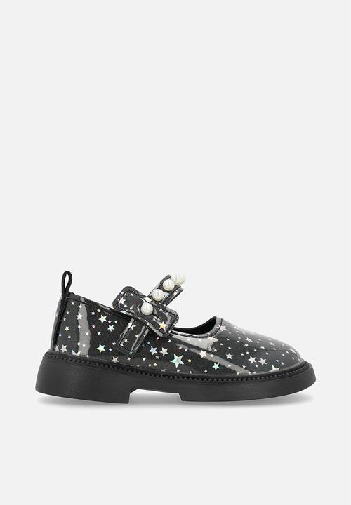 Pop Candy - Mary Janes with pearl studded strap - black/stars multi