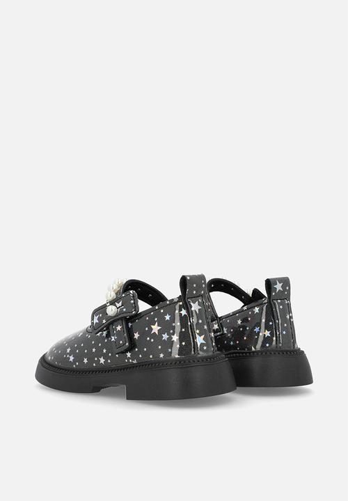 Pop Candy - Mary Janes with pearl studded strap - black/stars multi