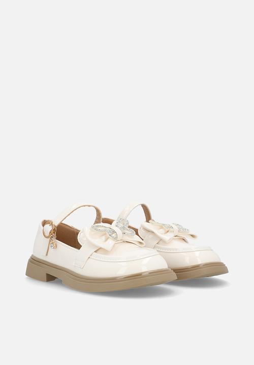 Pop Candy - Mary Janes with bow and studded butterfly detail - cream