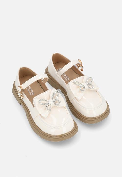 Pop Candy - Mary Janes with bow and studded butterfly detail - cream