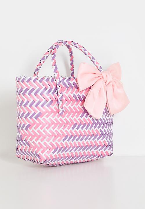 Pop Candy - Wove basket bag with contrast bow - pink/purple