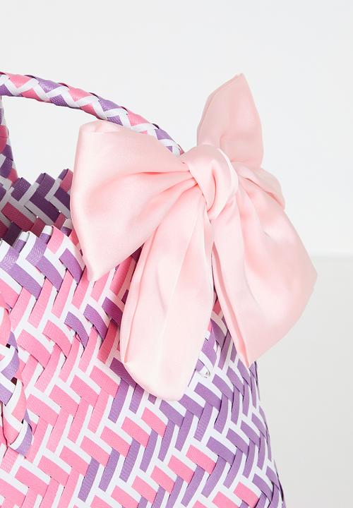 Pop Candy - Wove basket bag with contrast bow - pink/purple