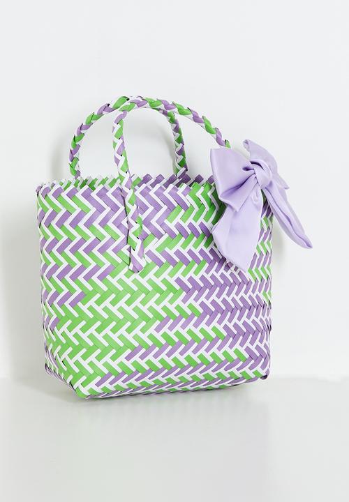 Pop Candy - Woven basket bag with contrast bow - lilac/green