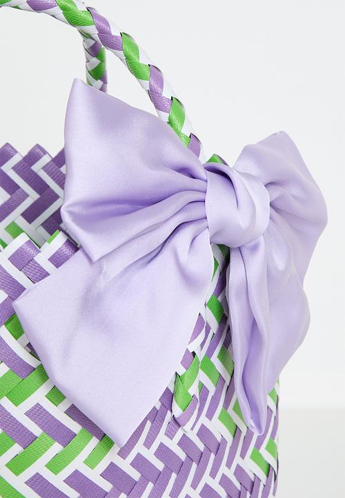 Pop Candy - Woven basket bag with contrast bow - lilac/green