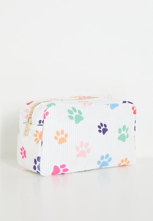 Pop Candy - Paw print corduroy cosmetic bag - white/multi