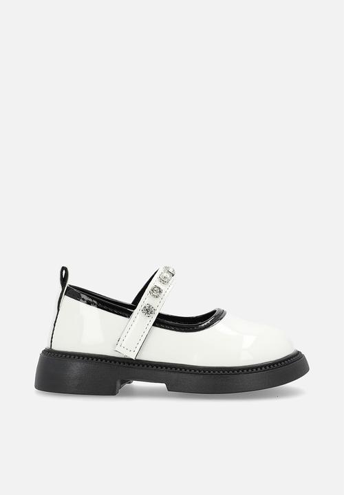 Pop Candy - Mary Janes with diamond studded strap - white/black