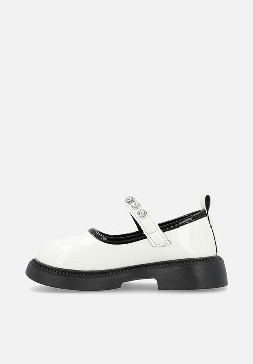 Pop Candy - Mary Janes with diamond studded strap - white/black