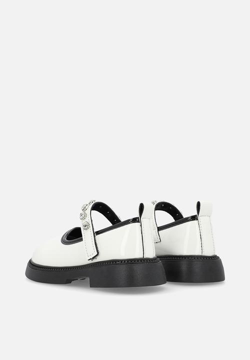 Pop Candy - Mary Janes with diamond studded strap - white/black