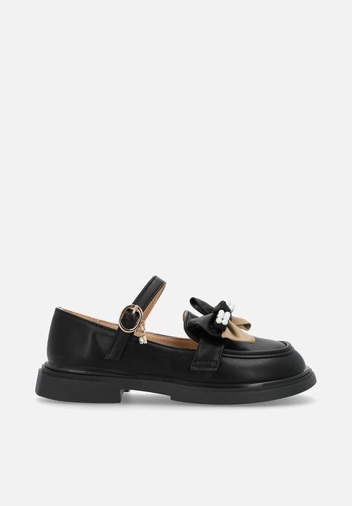 Pop Candy - Mary jane loafer with two-tone bow - black/beige
