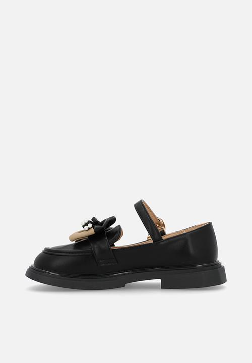 Pop Candy - Mary jane loafer with two-tone bow - black/beige