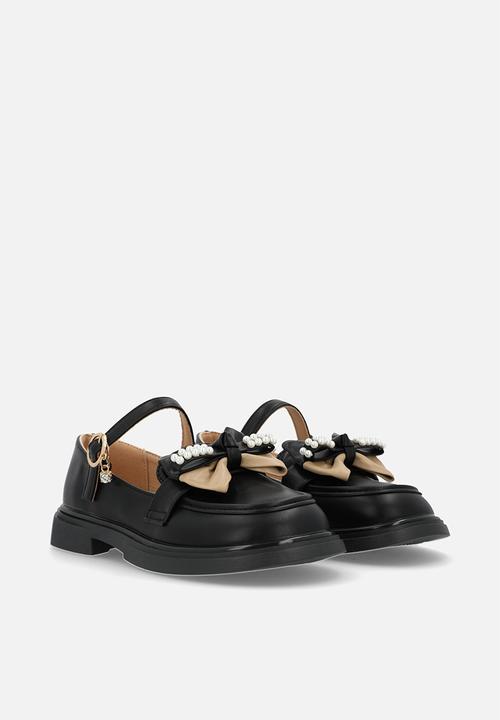 Pop Candy - Mary jane loafer with two-tone bow - black/beige
