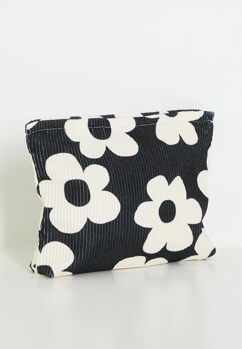 Pop Candy - Floral printed corduroy cosmetic case - black/white