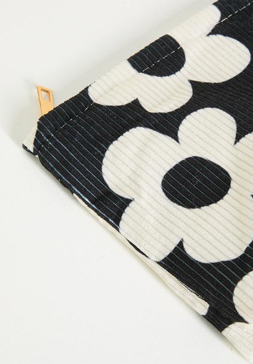 Pop Candy - Floral printed corduroy cosmetic case - black/white