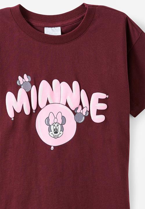 Cotton On - License drop shoulder short sleeve tee - lcn dis minnie/bordeaux