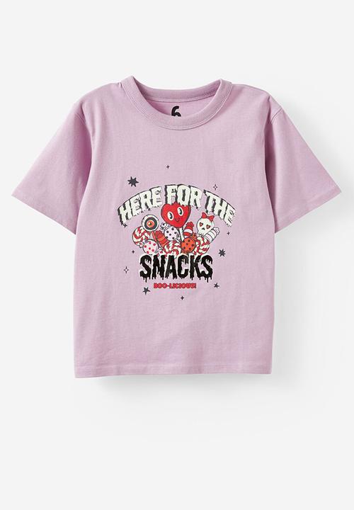 Cotton On - Poppy oversize graphic print tee - pers chalky mauve/here for the snacks