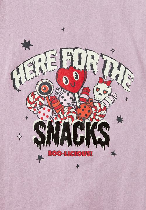 Cotton On - Poppy oversize graphic print tee - pers chalky mauve/here for the snacks