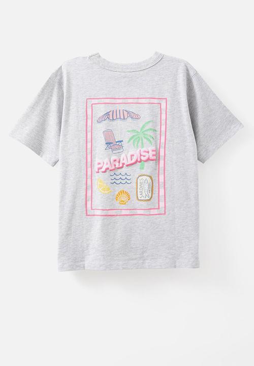 Cotton On - Poppy oversize graphic print tee - grey marle/paradise