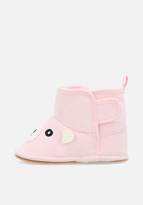 Pop Candy - Bear face ankle length slipper boots - pink