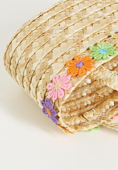 Pop Candy - Woven tote bag with flower chain feature - natural/multi