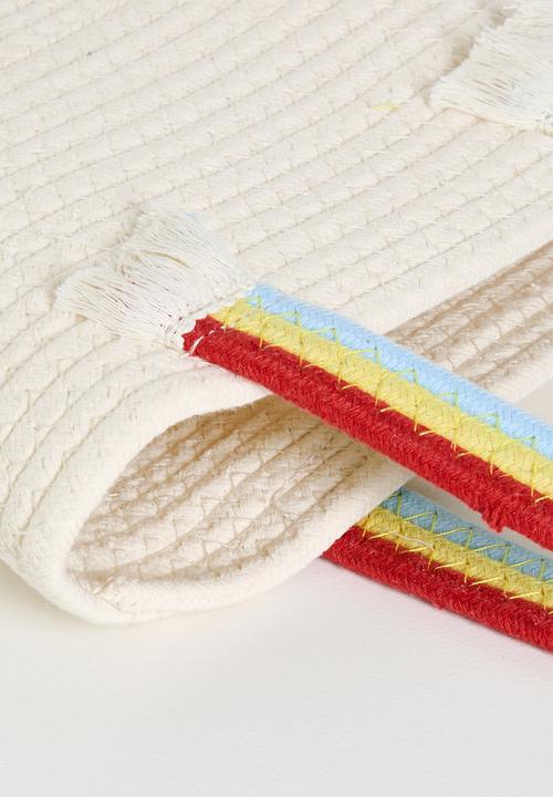 Pop Candy - Woven tote bag with contrast weave handles - cream/rainbow