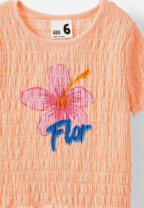 Cotton On - Sophia bubble short sleeve tee - pale peach/flor