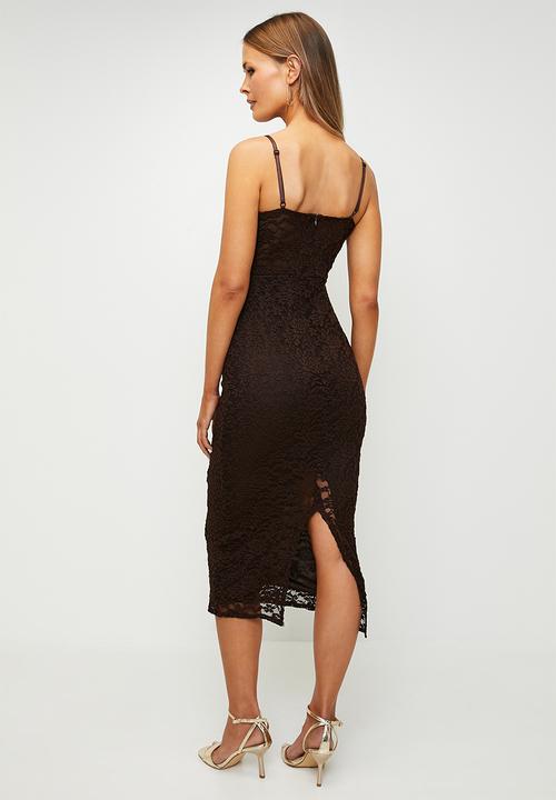 Trendyol - Lace Midi Dress - Dark Brown