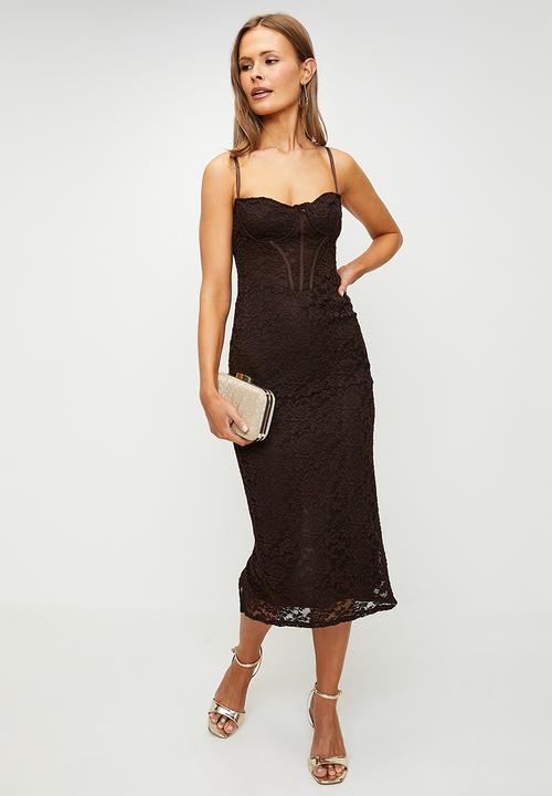 Trendyol - Lace Midi Dress - Dark Brown