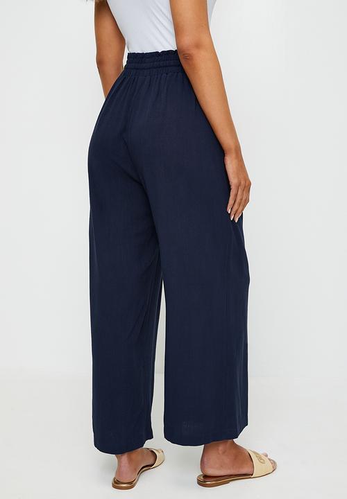 Izabel London - Drawcord Elasticated Ankle Length Pant - Navy