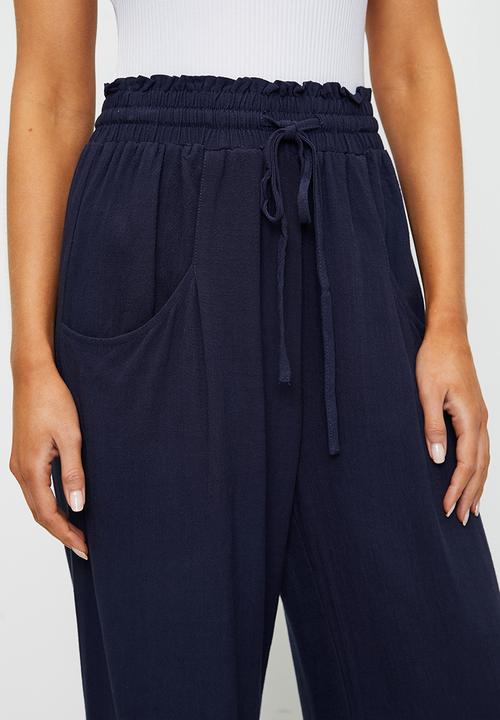 Izabel London - Drawcord Elasticated Ankle Length Pant - Navy