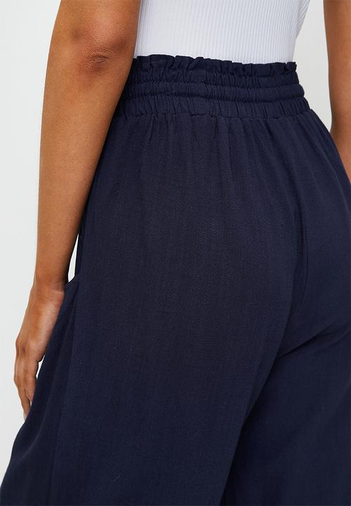 Izabel London - Drawcord Elasticated Ankle Length Pant - Navy