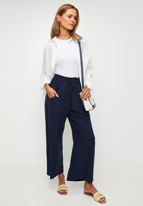 Izabel London - Drawcord Elasticated Ankle Length Pant - Navy