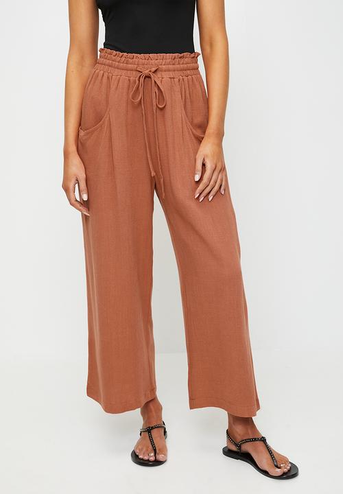 Izabel London - Drawcord Elasticated Ankle Length Pant - Rust