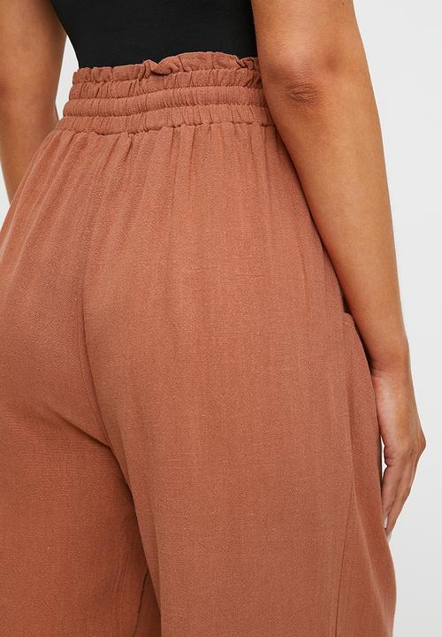Izabel London - Drawcord Elasticated Ankle Length Pant - Rust
