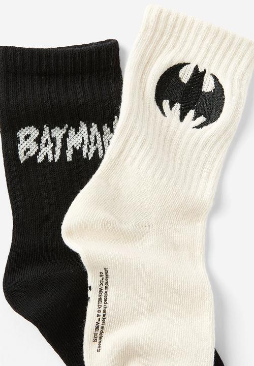 Cotton On - 2 Pk lcn crew sock - lcn wb black/batman logo embroidery